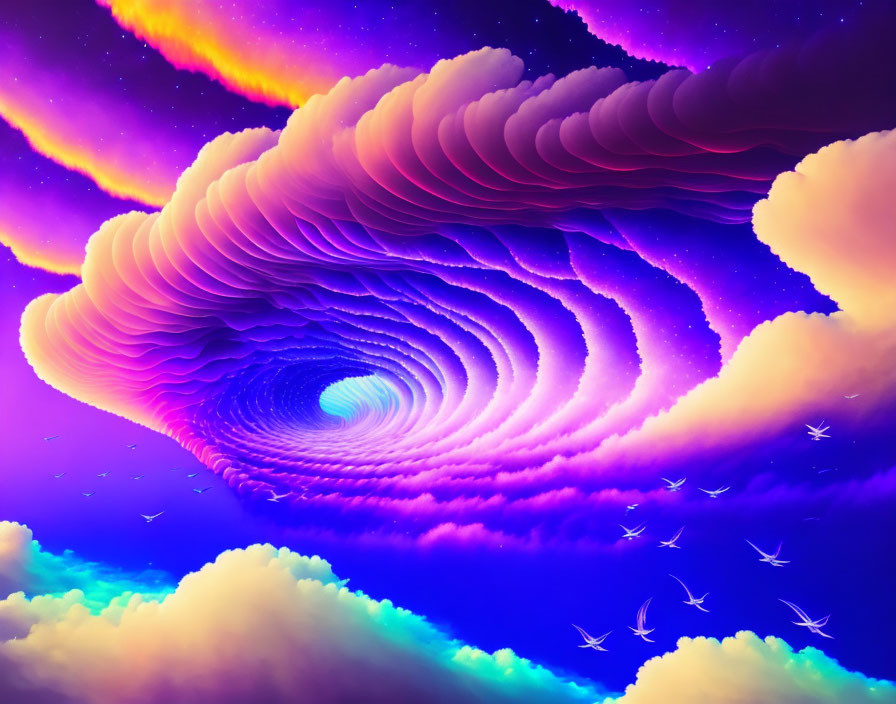 Colorful digital artwork: Spiral clouds in purple and blue