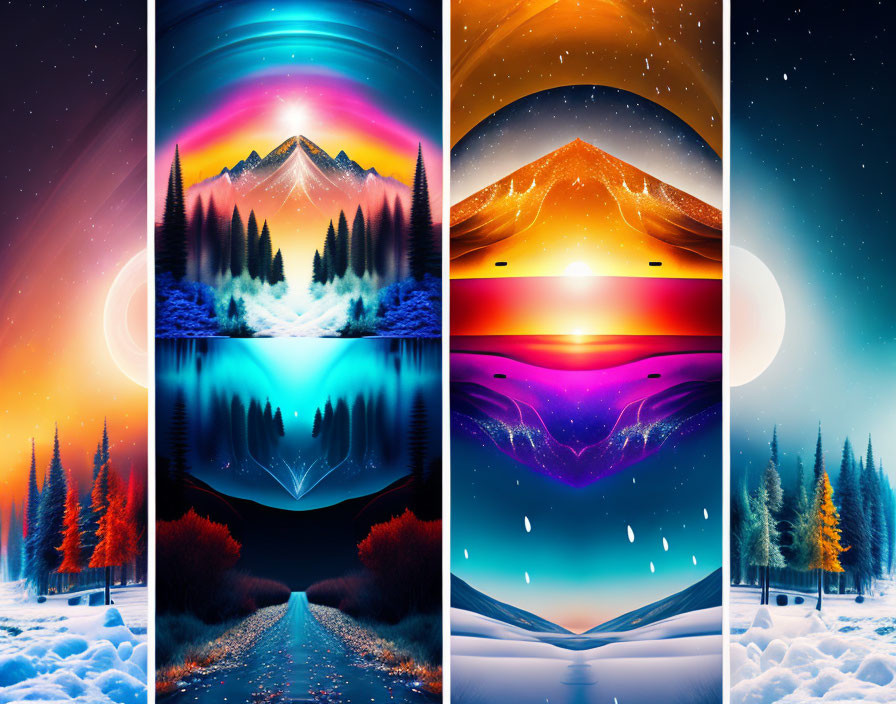 Colorful Artistic Landscapes with Cosmic and Surreal Elements