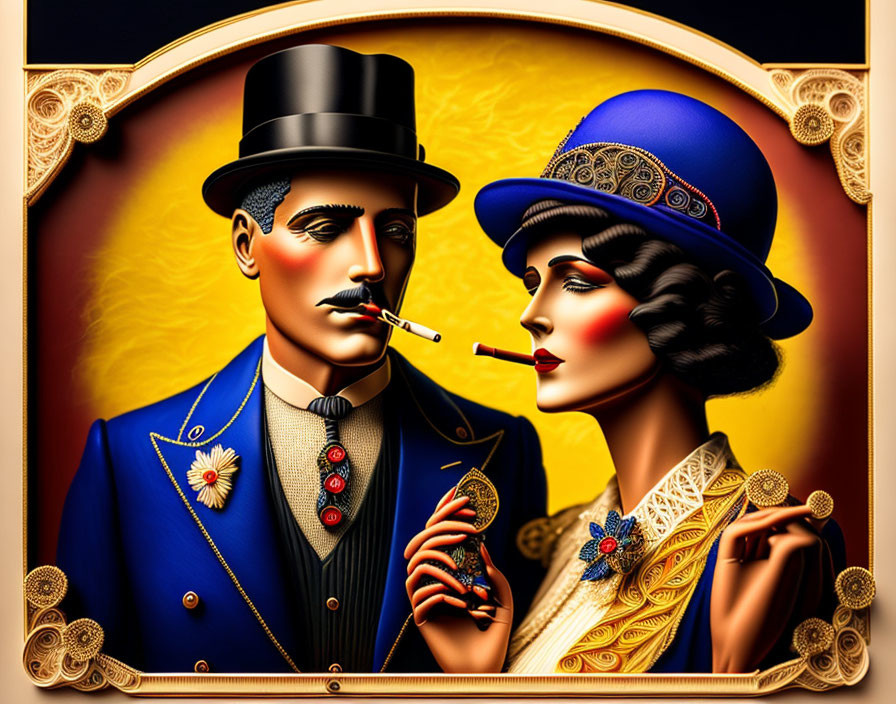 Stylized 1920s couple in elegant attire