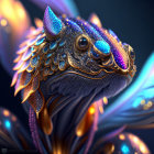 Fantastical iridescent reptilian creature with intricate patterns and glowing spots