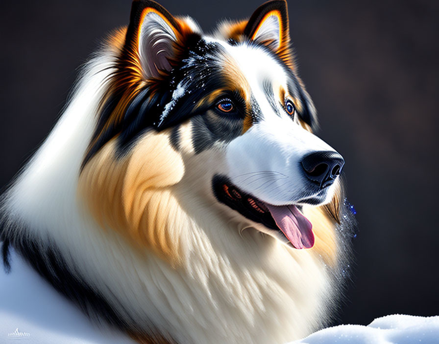 Collie Dog Portrait with Luscious Fur and Attentive Eyes