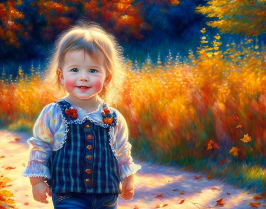 Blond-Haired Toddler Smiling in Autumn Sunlight