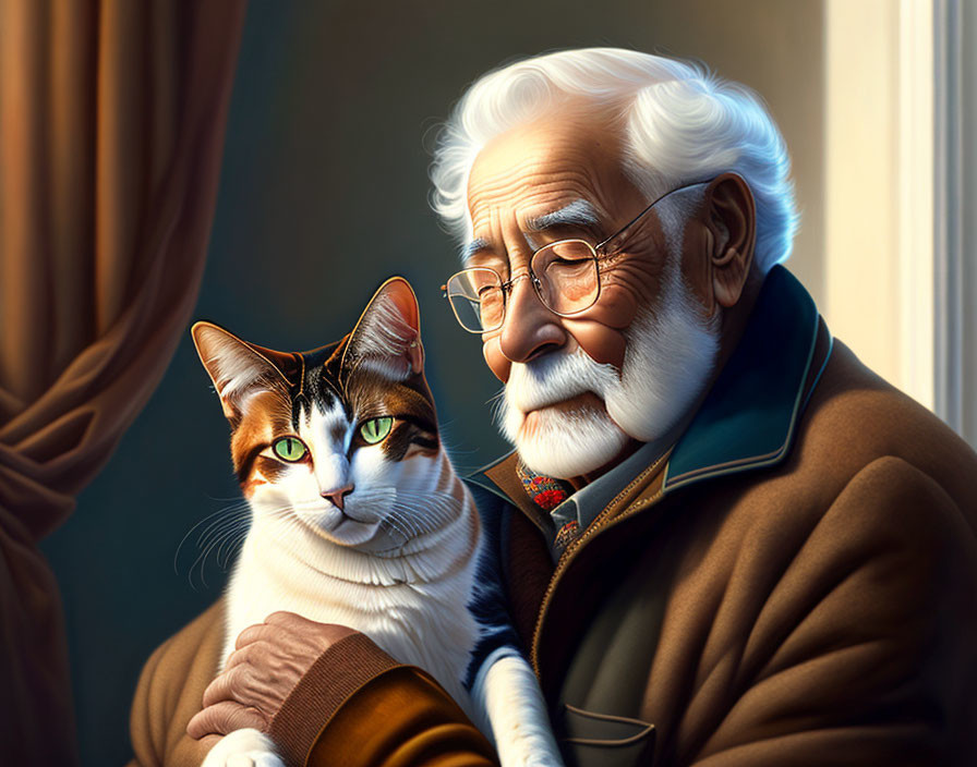 old man with his cat