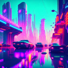 Futuristic cyberpunk cityscape with neon-lit skyscrapers