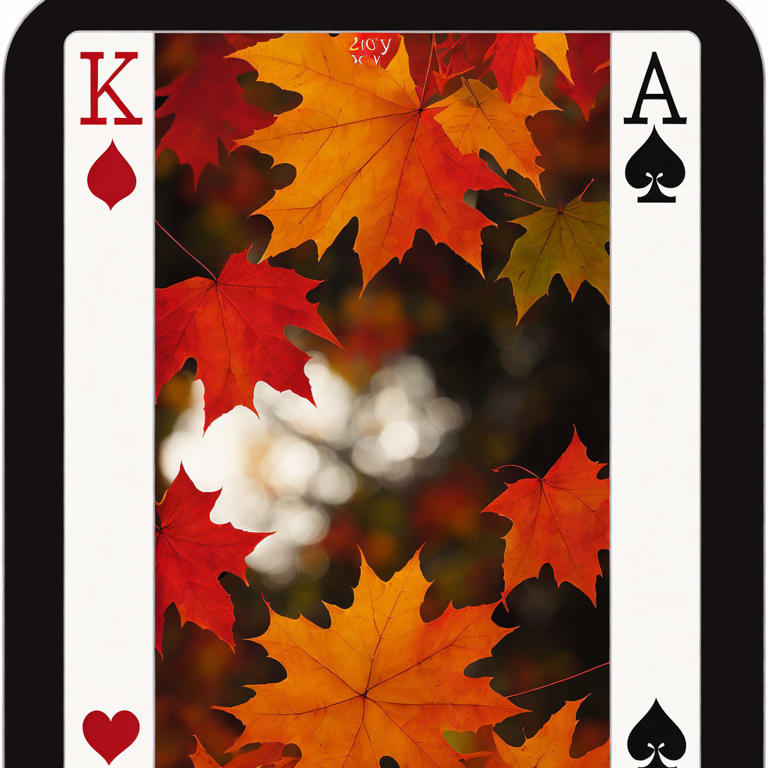 King of Hearts Playing Card with Autumn Leaves Overlay