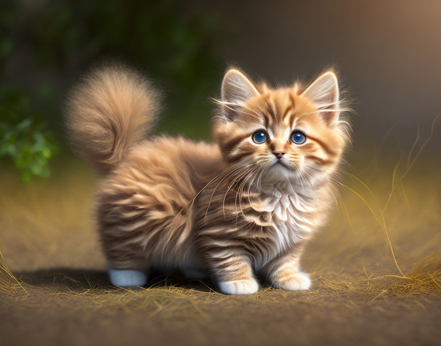 Adorable kitten with blue eyes and tabby coat in soft lighting