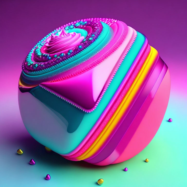 Vibrant Abstract 3D-Rendered Object with Swirling Patterns