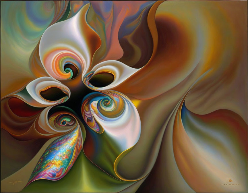 Warm-toned swirling floral abstract digital art with smooth textures