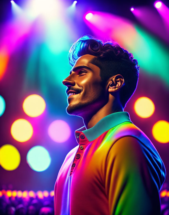 Colorful Setting with Smiling Man and Bokeh Effect