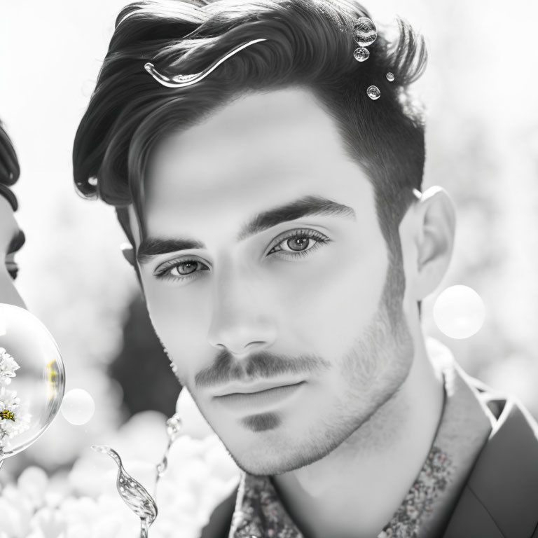 Stylish man with groomed stubble in soft-focus monochrome setting