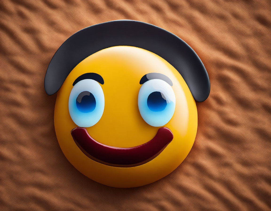 Smiling emoji with French beret on orange background