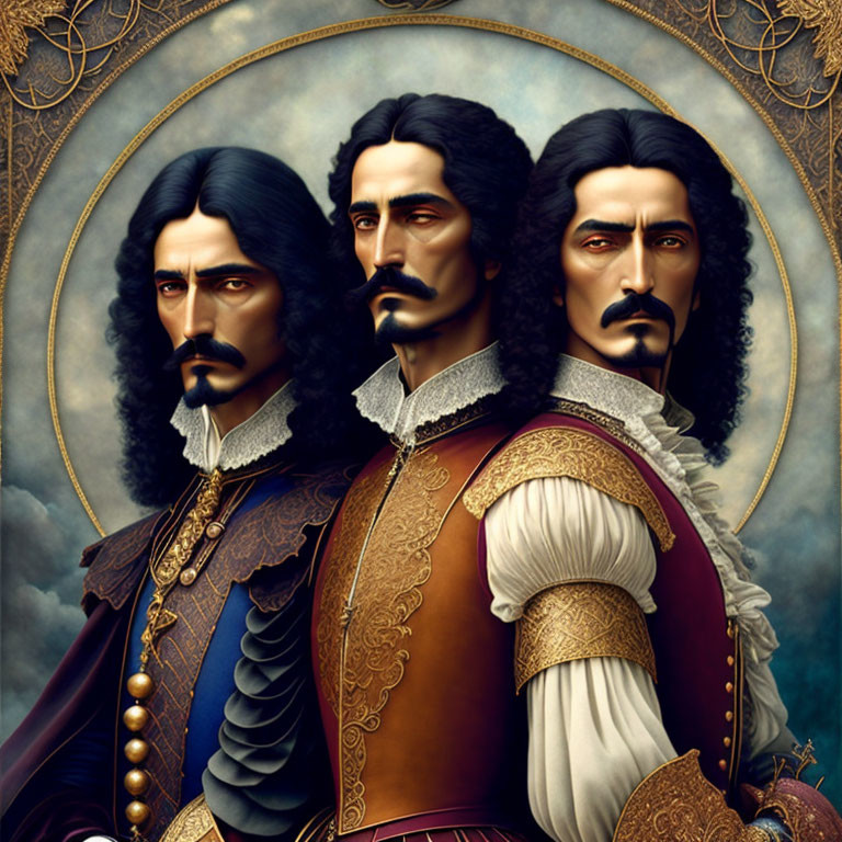 Regal 17th-Century Attired Men Against Cloudy Background