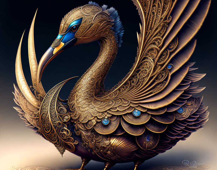 Detailed Stylized Peacock Illustration with Ornate Plumage