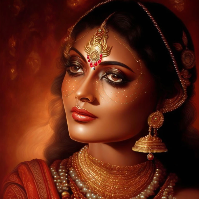 Traditional Indian jewelry adorns woman in digital artwork