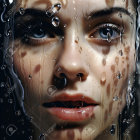 Woman's face with bubbles and water droplets for surreal effect