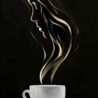 Surreal artwork: Woman's face merges with coffee cup emitting steam