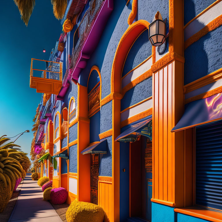 Colorful Buildings and Ornate Balconies on Vibrant Street