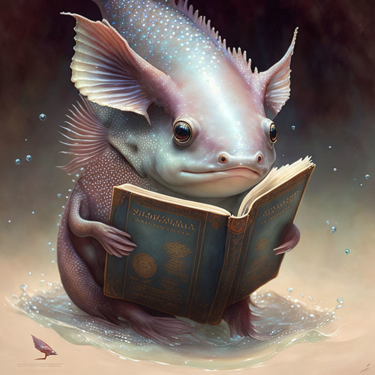 Illustration: Fish with human-like hands reading "Shakespeare