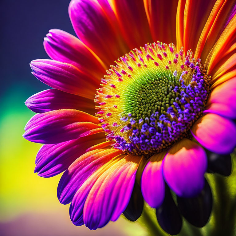 Colorful Close-Up of Pink and Orange Gerbera Daisy on Blurred Background