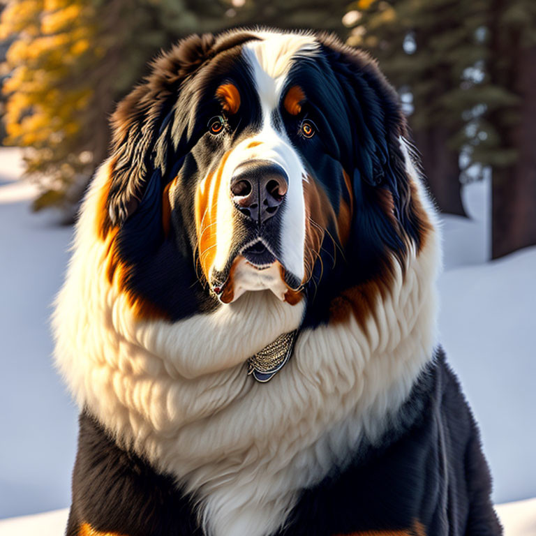 Tricolor Bernese Mountain Dog in Snowy Landscape