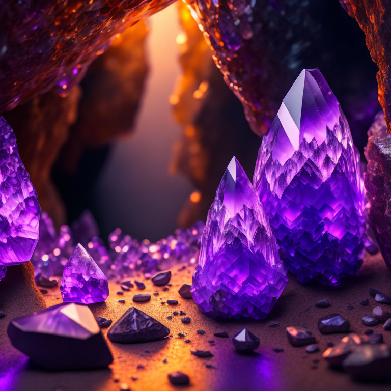 Intricate Purple Crystals on Warm Glowing Backdrop