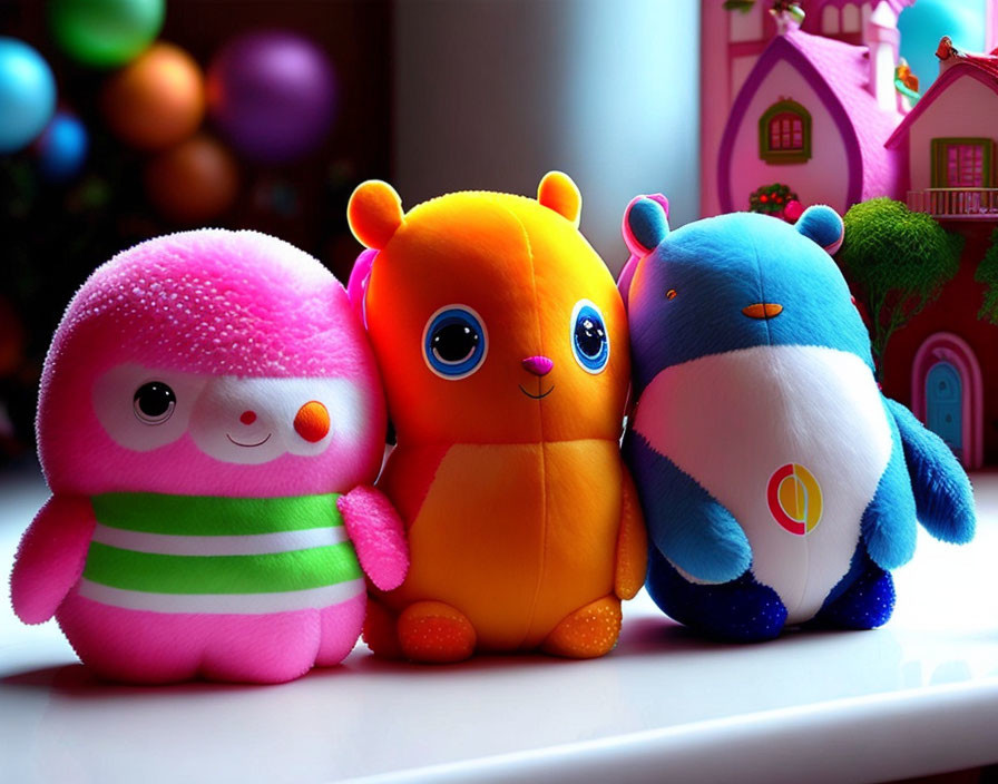 Colorful Plush Toys with Toy House and Balloons