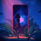 Digital Artwork: Neon-lit Night Sky in Smartphone Frame