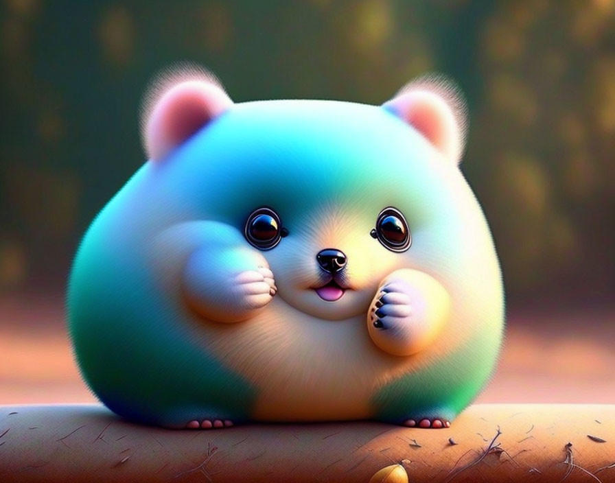 Blue and white chubby cartoon creature with big eyes on surface