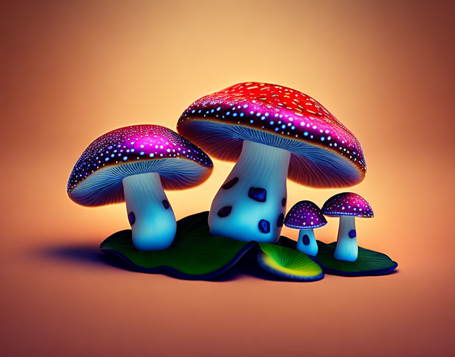 Colorful Stylized Mushroom Artwork on Gradient Background