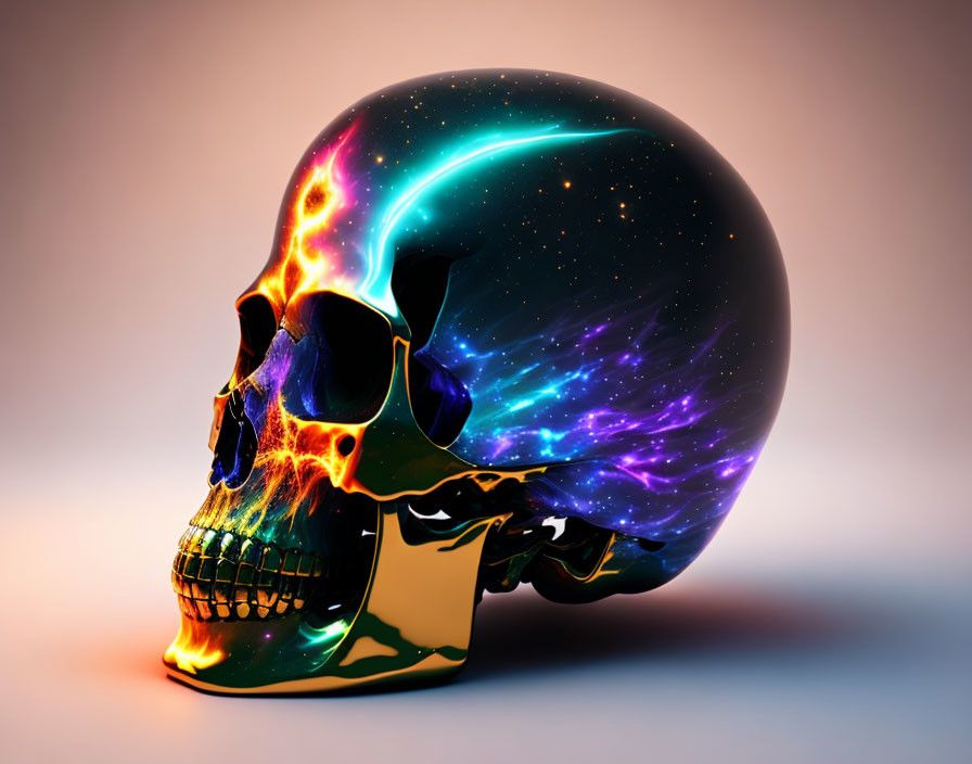 Cosmos-themed skull art with swirling galaxies