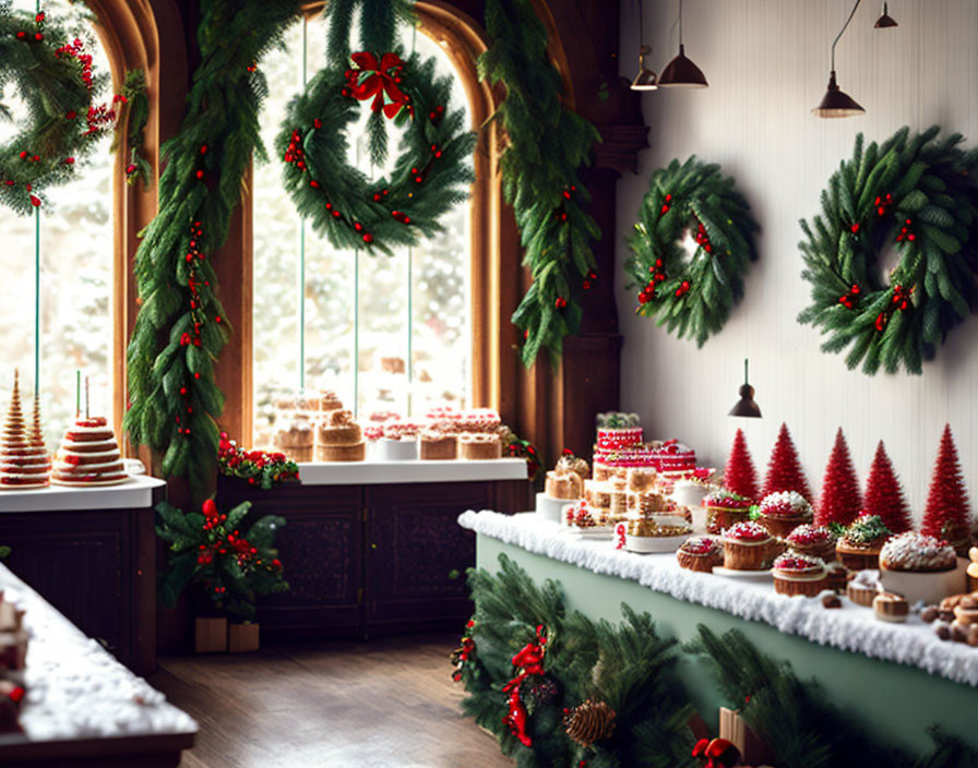 Festive room with Christmas decorations and holiday treats