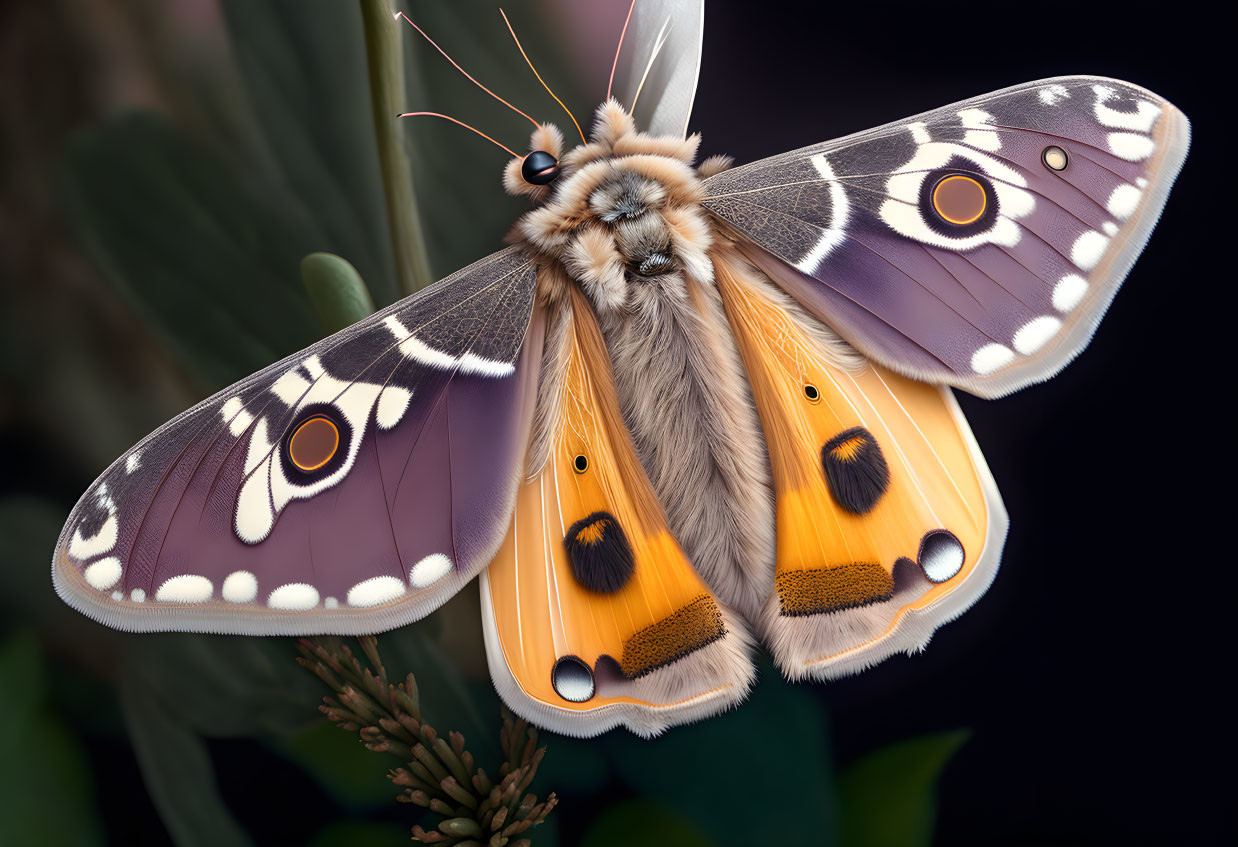 Colorful Moth with Orange and Brown Wings on Foliage