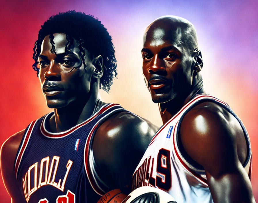 Chicago Bulls Basketball Players in Vibrant Background