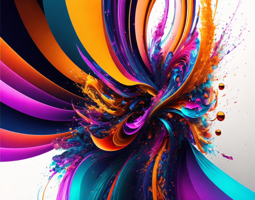 Colorful digital artwork: Swirling purple, orange, and blue hues on white background