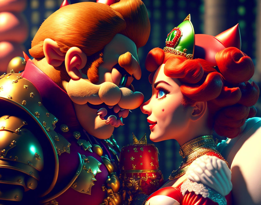 Regal Mario and Peach 3D characters illustration