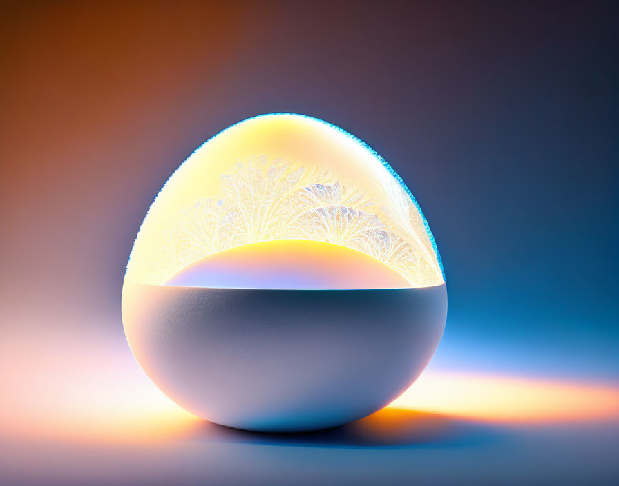 Intricate Frost-Like Patterns on Egg-Shaped Object in Blue-Orange Gradient