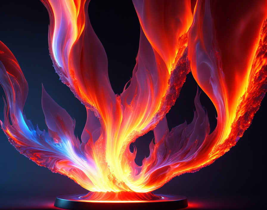 Digital art: Swirling fiery flames on blue background