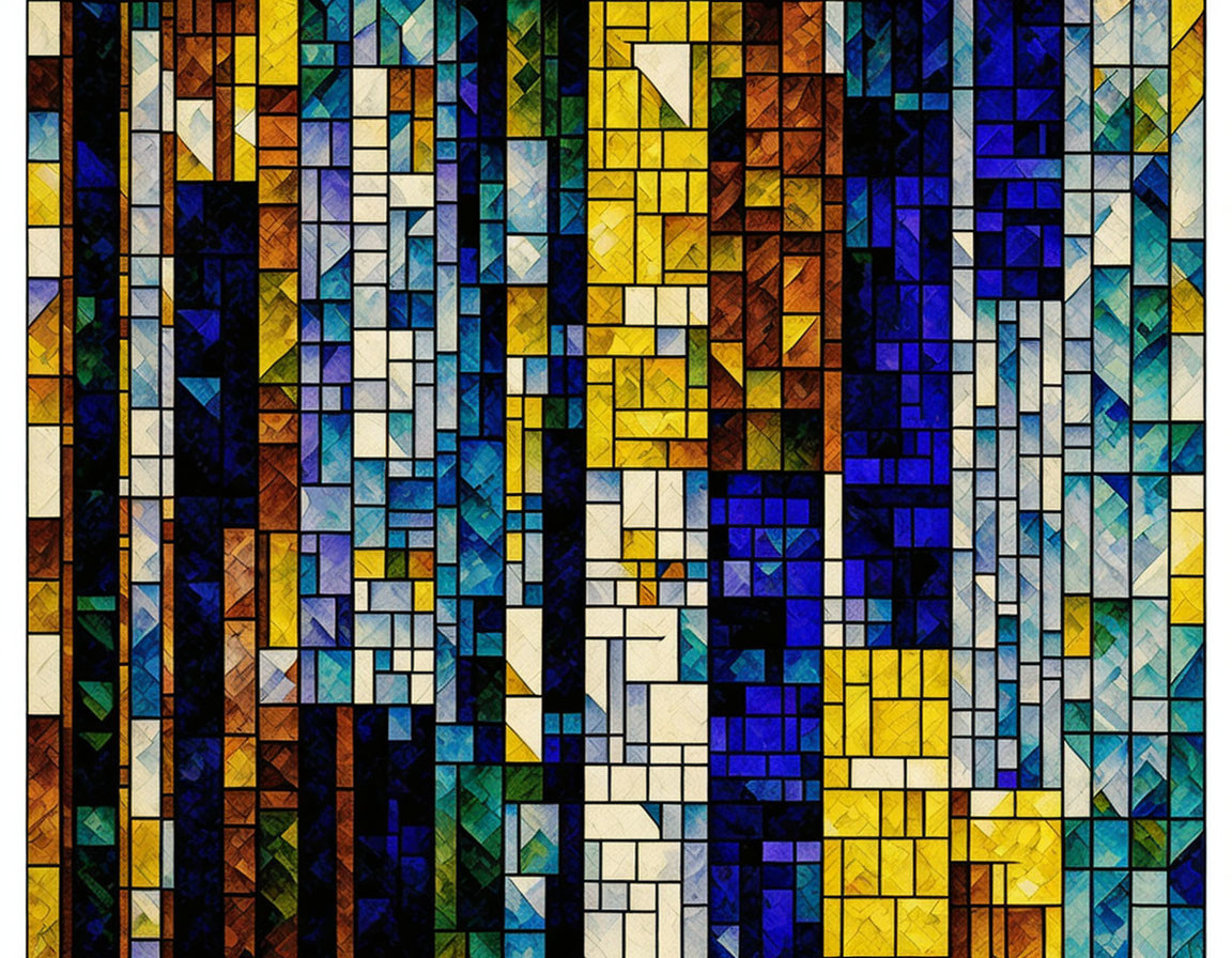 Abstract Geometric Stained Glass Pattern in Blue, Yellow & More