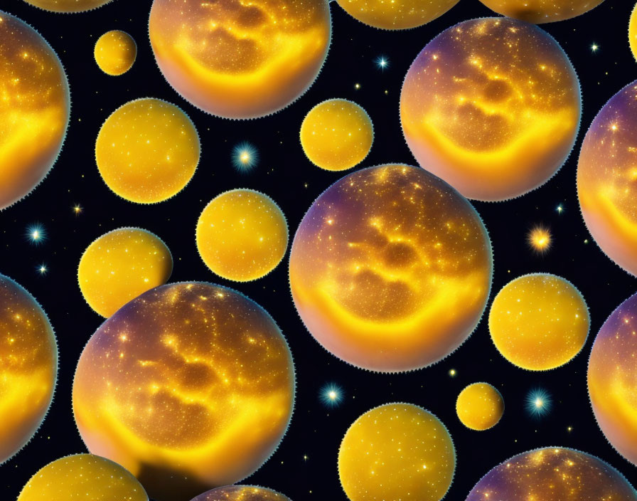 Glowing orbs pattern on dark starry background