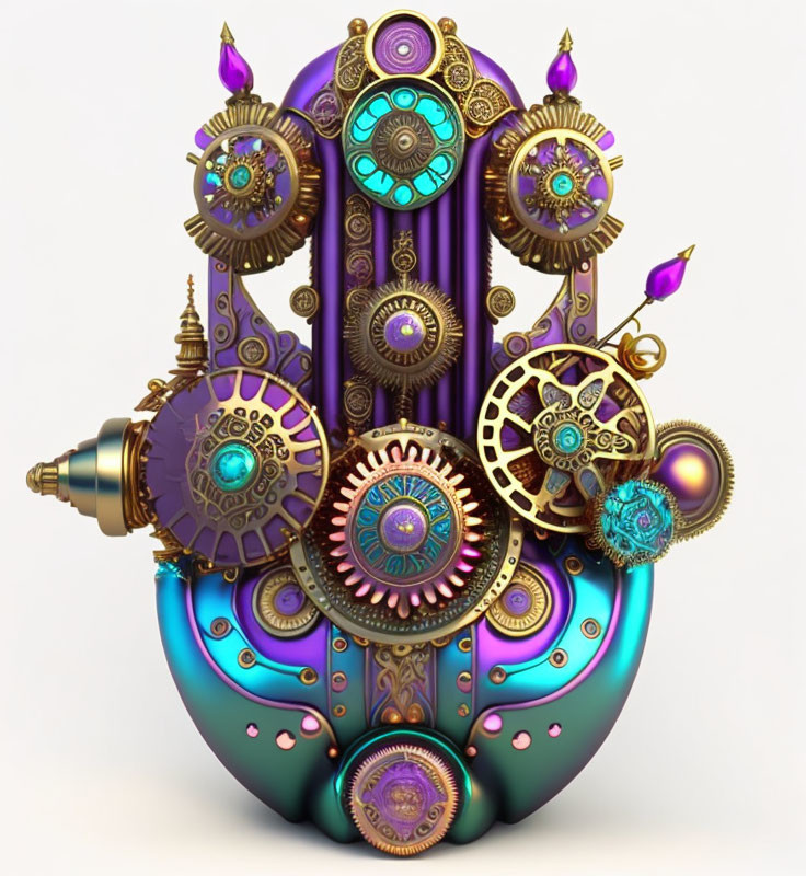 Intricate Steampunk-Style Heart with Gear and Jewel Details