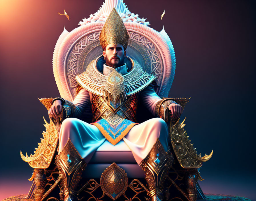 Regal Figure in Golden Armor on Majestic Throne