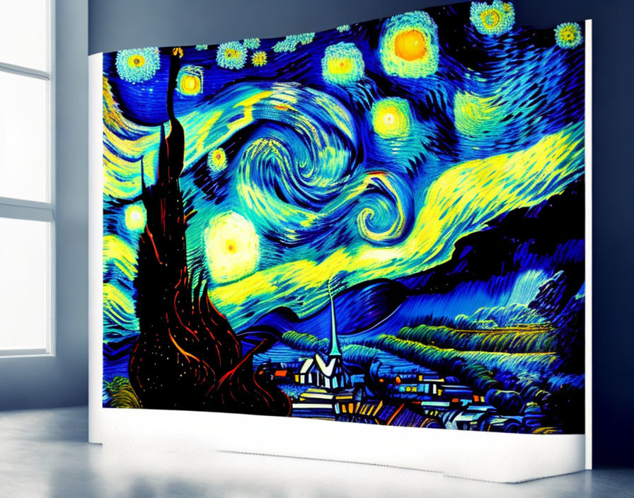 Framed Starry Night Painting on White Gallery Wall