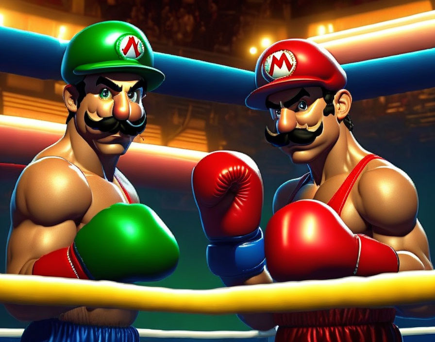 Animated characters with boxing gloves in a ring