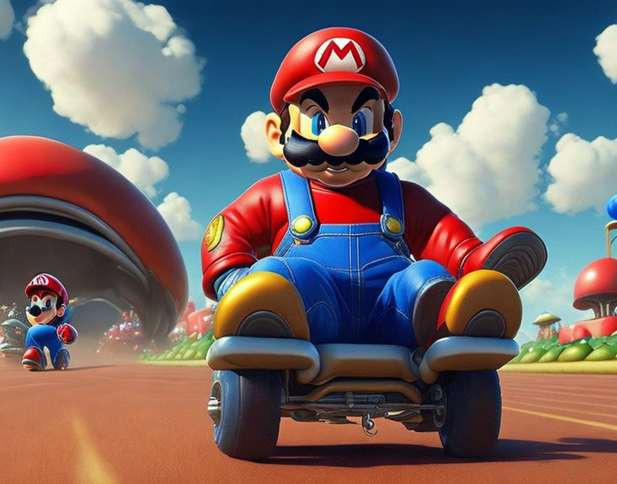 Colorful Mushroom Kingdom Go-Kart Race Scene