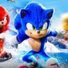 Three animated hedgehog characters in action pose with blue, red, and yellow color variations.