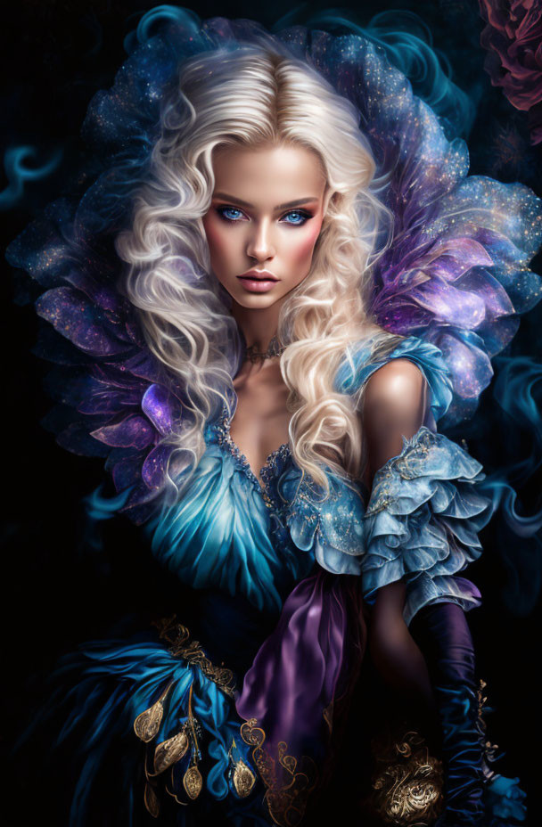 Digital Artwork: Mystical Female with Blue Eyes, Blonde Hair, Butterfly Wings