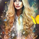 Ethereal illustration of a blonde woman with silver jewelry, butterflies, and florals