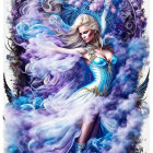 Fantasy Artwork of Woman with White Hair and Blue Corset