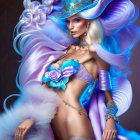 Fantasy-style illustration of woman in luxurious blue attire