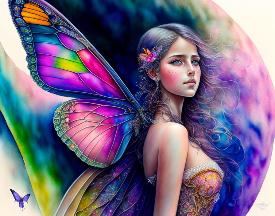 Vibrant Butterfly Wing Woman Illustration